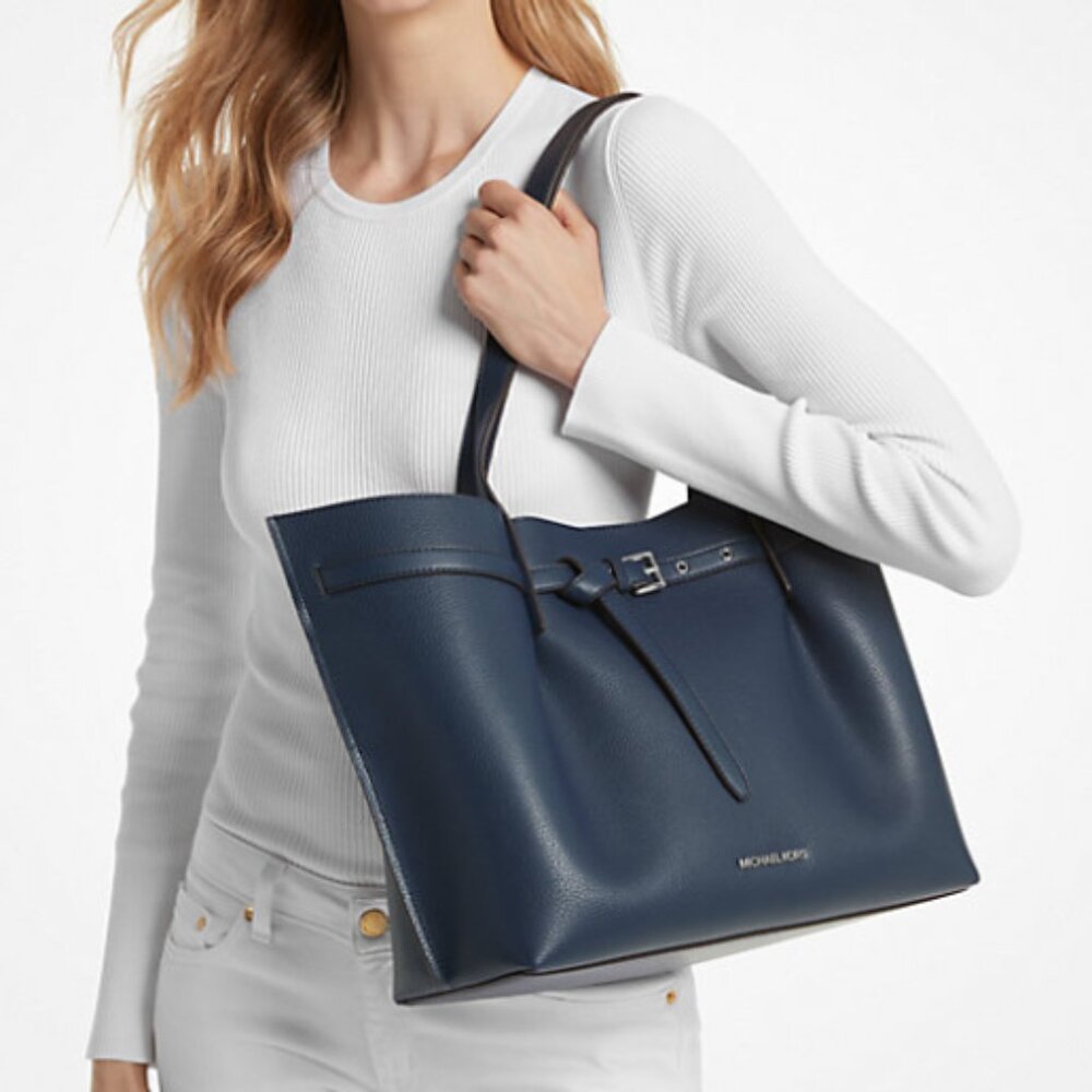 NWT Michael Kors Emilia Large Pebbled Leather Tote Bag - Navy